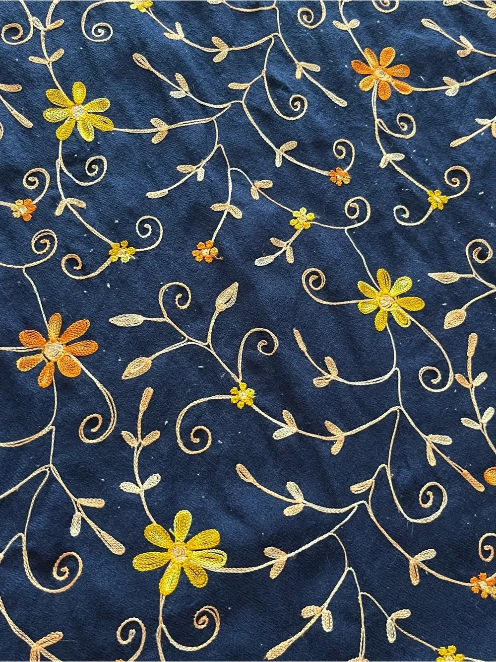 Embroidered Floral oblong scarf, wrap - Navy Blue